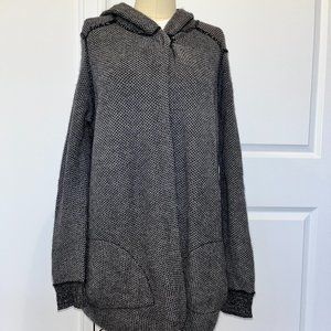 360 Cashmere Hooded Black White Cardigan Sweater Women L